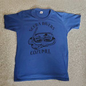 VINTAGE Cozumel Mexico Scuba Diving Snorkeling Graphic Shirt Dark Blue Size 42